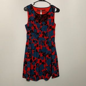 Red, Blue and Black Floral Dress